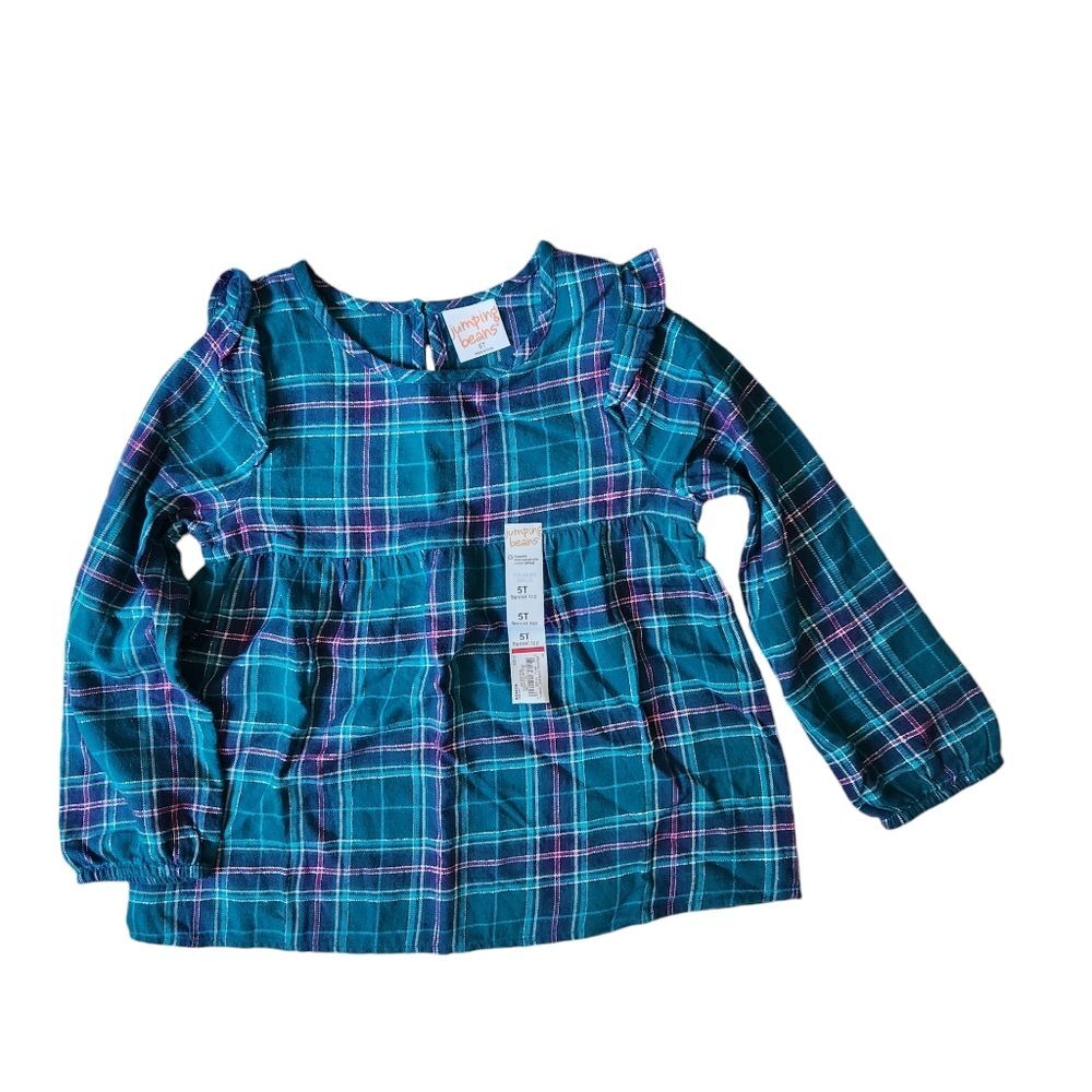 Jumping Beans Girl's Long Sleeve Flannel Shirt Size 5T NWT